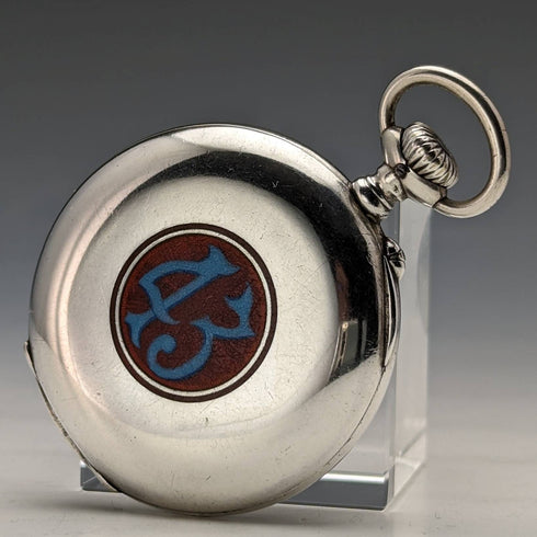 1905年頃 アンティーク ロンジン 懐中時計 エナメル装飾 銀側ケース 動作良好